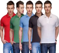 Teesort Solid Men's Polo Neck Multicolor T-Shirt(Pack of 5)