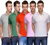 Teesort Solid Men's Polo Neck Multicolor T-Shirt(Pack of 5)
