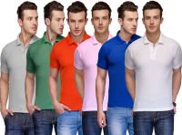 Teesort Solid Men's Polo Neck Multicolor T-Shirt(Pack of 6)