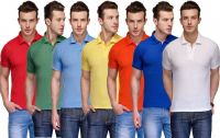 Teesort Solid Men's Polo Neck Multicolor T-Shirt(Pack of 7)