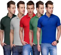 Teesort Solid Men's Polo Neck Multicolor T-Shirt(Pack of 5)