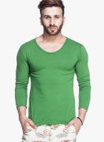Tinted Green Solid Round Neck T-Shirts