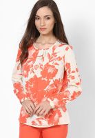 Vero Moda White & Orange Print Long Sleeve Top