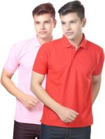 eSOUL Solid Men's Polo Neck Pink, Red T-Shirt(Pack of 2)