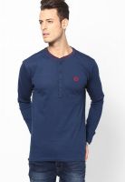 Andrew Hill Navy Blue Solid Henley T-Shirts