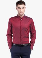 Black Coffee Maroon Solid Slim Fit Formal Shirt