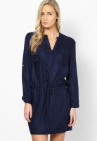 Chemistry Navy Blue Colored Solid Shift Dress