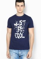Incult Blue Solid Round Neck T-Shirts