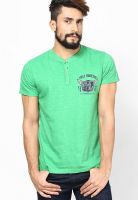 Incult Green Printed Henley T-Shirts