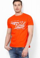 Incult Orange Printed Round Neck T-Shirts