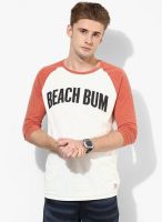 Jack & Jones Orange Printed Round Neck T-Shirts