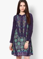 Label Ritu Kumar Purple Colored Printed Skater Dress