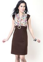 Raindrops Sleeveless Printed Brown Dress