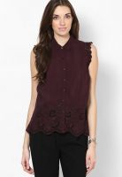 River Island Oxblood Embroidered Hem Shirt