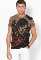 Superman Brown Printed Round Neck T-Shirts