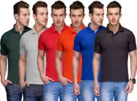 Teesort Solid Men's Polo Neck Multicolor T-Shirt(Pack of 6)