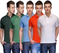 Teesort Solid Men's Polo Neck Multicolor T-Shirt(Pack of 5)