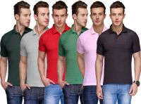 Teesort Solid Men's Polo Neck Multicolor T-Shirt(Pack of 6)