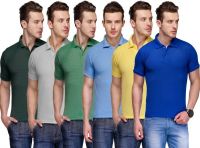 Teesort Solid Men's Polo Neck Multicolor T-Shirt(Pack of 6)