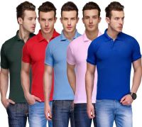Teesort Solid Men's Polo Neck Multicolor T-Shirt(Pack of 5)