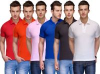 Teesort Solid Men's Polo Neck Multicolor T-Shirt(Pack of 6)