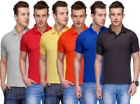Teesort Solid Men's Polo Neck Multicolor T-Shirt(Pack of 6)