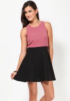 Tonga Pink And Black Sleeveless Skater Dress