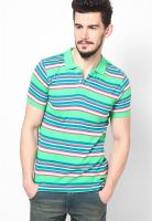 United Colors of Benetton Green Striped Polo T-Shirts