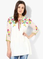 Vedic White Embroidered Kurtis