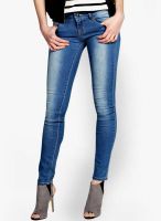 Boohoo Evie Super Low Rise Mid Wash Skinny Jeans