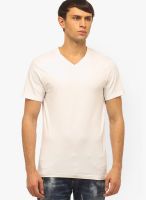 Cation White Solid V Neck T-Shirts