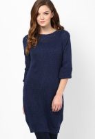 Gas Blue Colored Solid Shift Dress
