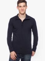 Gritstones Navy Blue Solid Henley T-Shirts