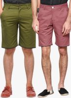 Hubberholme Pack Of 2 Green & Wine Shorts