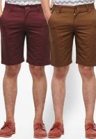 Hubberholme Pack Of 2 Solid Maroon And Brown Shorts