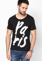 Jack & Jones Black Printed Round Neck T-Shirts