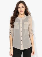 Raindrops Light Grey Solid Georgette Shirt