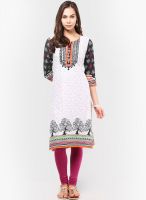 Rangriti White Cotton Blend Kurta