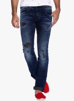 Rookies Blue Mid Rise Slim Fit Jeans