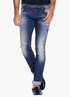 Rookies Blue Mid Rise Slim Fit Jeans