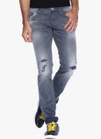 Rookies Grey Mid Rise Slim Fit Jeans