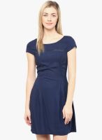 SbuyS Navy Blue Colored Solid Skater Dress