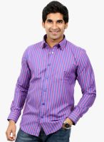 Solemio Purple Striped Slim Fit Casual Shirts