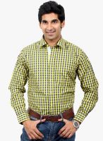 Solemio Yellow Checked Slim Fit Casual Shirts