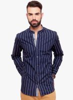 Alley Men Striped Blue Casual Shirt