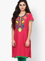 Aum Red Embroidered Kurtis