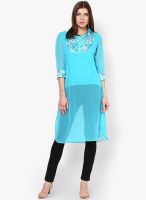 Ayaany Aqua Blue Polyester Kurta