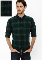 Basics Checks Green Casual Shirt