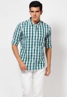 Basics Checks Green Casual Shirt