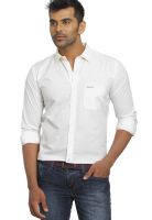 Basics Solid White Slim Fit Casual Shirt